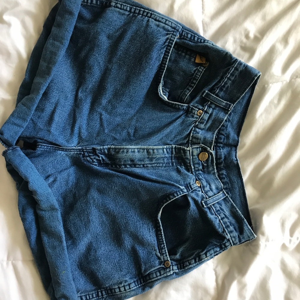 Dark blue denim mom shorts
